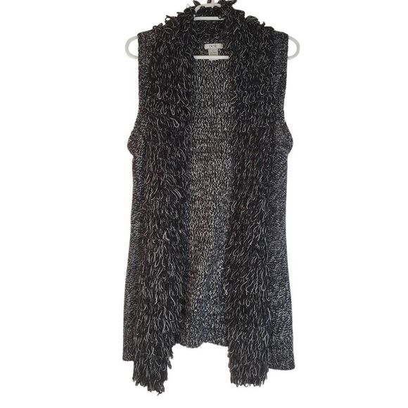 Cache Marled Sleeveless Loop Knit Cardigan Sweater Vest Marl Oreo Medium - Picture 1 of 10